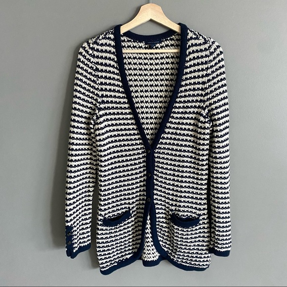 Tommy Hilfiger Womens Navy Blue Preppy Coastal Crochet Knit Cardigan Size Medium - Picture 1 of 8